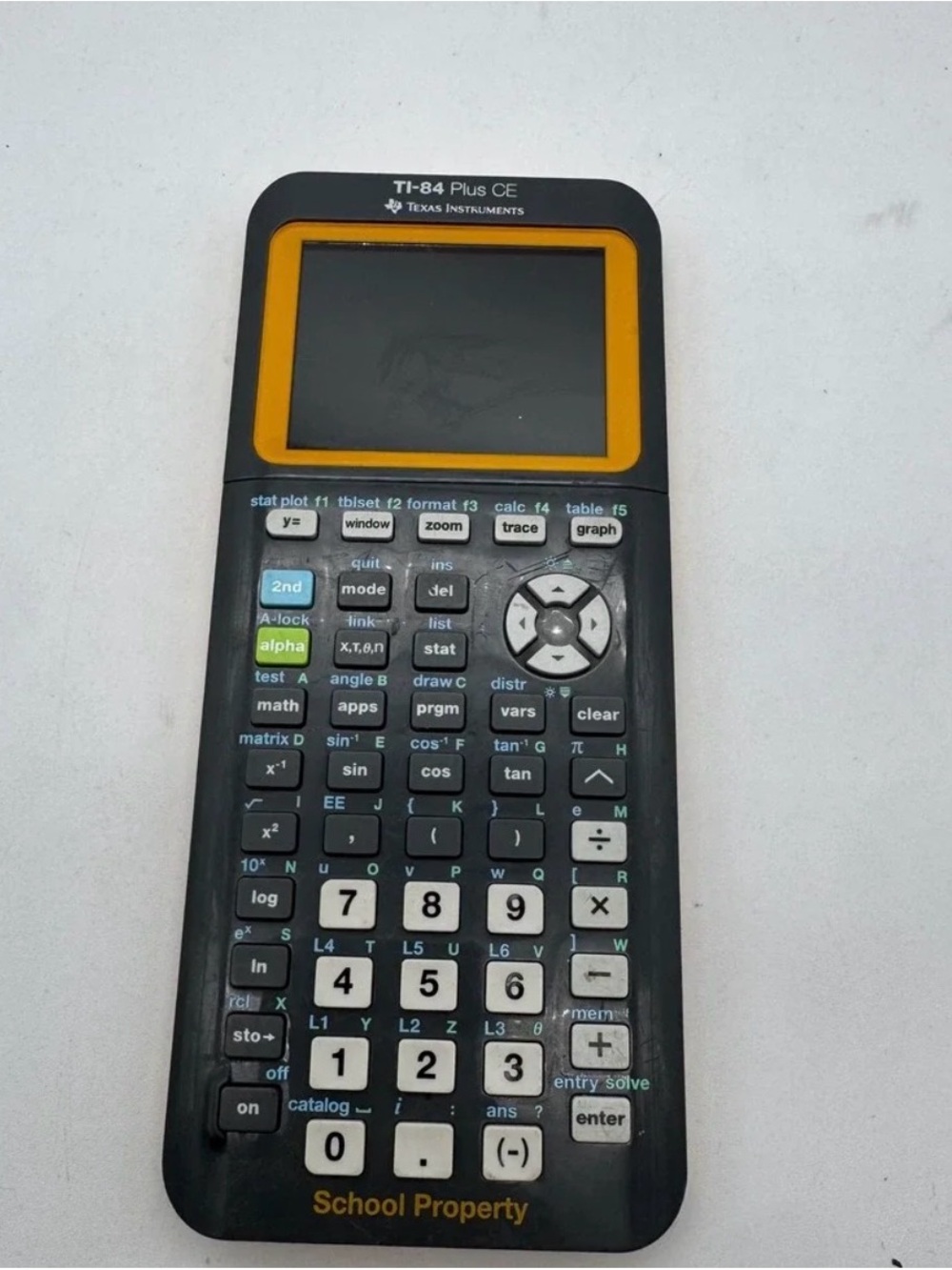 Texas Instruments Black Graphing Calculator with Yellow Accent